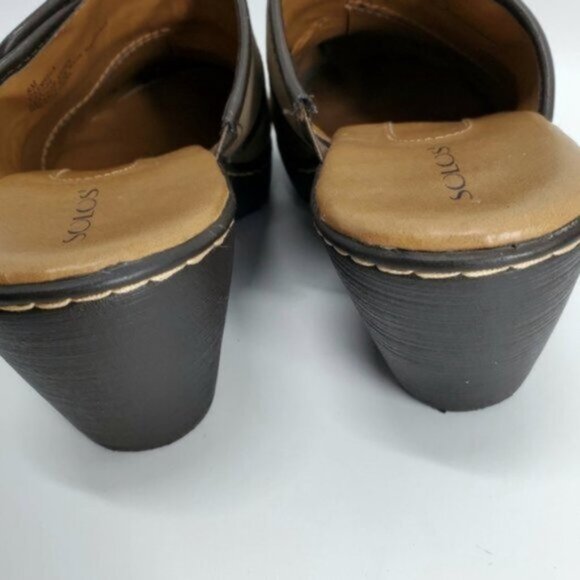 Solos 8M, 2.5" Heel Carmella Brown Leather Slip-on Round Toe Wedge Clogs - Picture 7 of 7